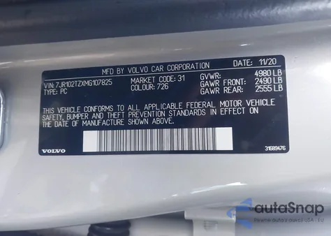 2021 Volvo S60 T5 Momentum z USA, uszkodzony, nr VIN 7JR102TZXMG107825